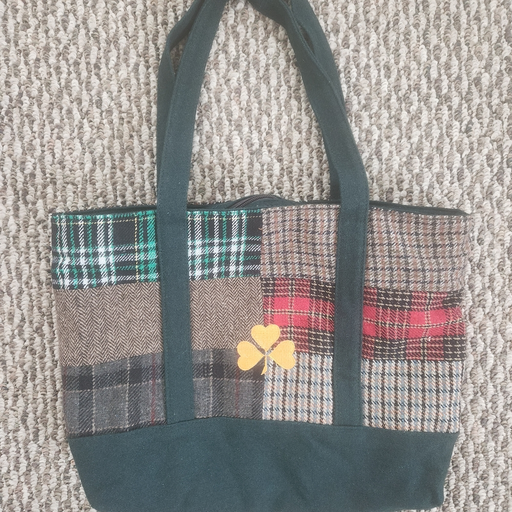 100% Wool Plaid Patchwork Tote Bag - image 1